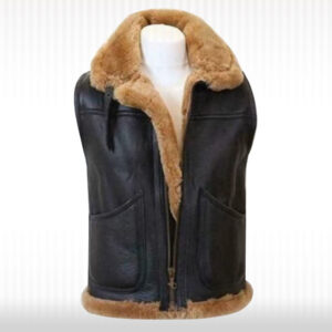Black Leather Sheepskin Gillet Vest
