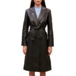Classic Black Leather Trench Coat for Women