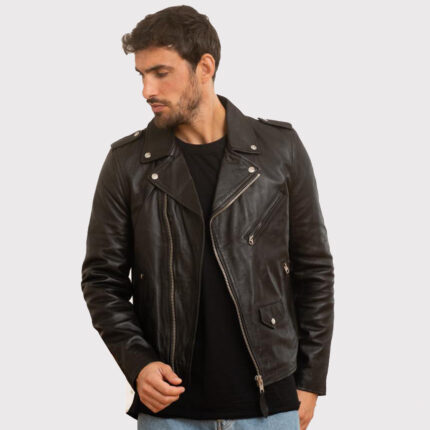 Black Men's Leather Biker Jacket - Bold Style, Ultimate Durability