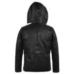 Black Military M-65 Hood Leather Jacket - Image 2