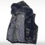Black Mink Diamond Cut Fox Fur Hooded Vest - Image 2