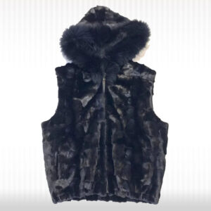 Black Mink Diamond Cut Fox Fur Hooded Vest