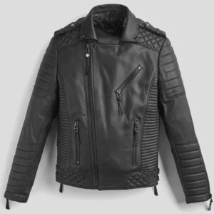 Black Leather Motorcycle Riding Jacket For Men