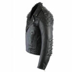 Men's Black Punk Studded Biker Leather Jacket - Image 3