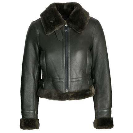 Women's Black Shearling Bomber Leather Jacket