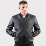 Black Sheepskin Bomber Jacket for Men - Image 2