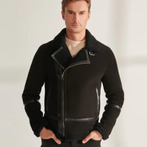 Premium Men's Black Sheepskin Shearling Aviator Jacket
