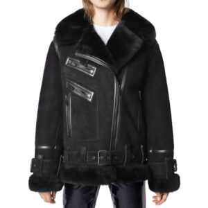 Women's Black Suede Shearling Leather Jacket