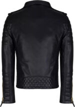 Men’s Black Leather Cafe Racer Quilted Biker Jacket - Image 3
