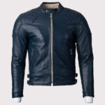 Blue Motorcycle Leather Jacket for Men - Gold Top