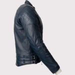 Blue Motorcycle Leather Jacket for Men - Gold Top - Image 3