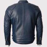 Blue Motorcycle Leather Jacket for Men - Gold Top - Image 4
