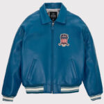 Blue USA Edition Military Bomber Leather Jacket - Image 2