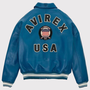 Blue USA Edition Military Bomber Leather Jacket