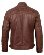 Brown Cafe Racer Quilted Leather Jacket - Image 3