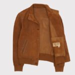 Brown Cowboy Style Harrington Leather Jacket - Image 2