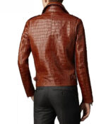 Men's Brown Croc Alligator Leather Biker Jacket - Image 2