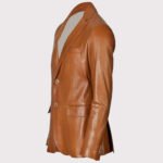 Brown Lambskin Leather Blazer Coat for Men - Image 2
