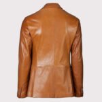 Brown Lambskin Leather Blazer Coat for Men - Image 3