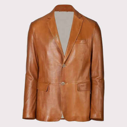 Brown Lambskin Leather Blazer Coat for Men