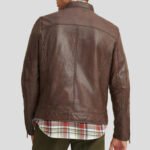 Brown Leather Moto Biker Jacket For Men - Image 2