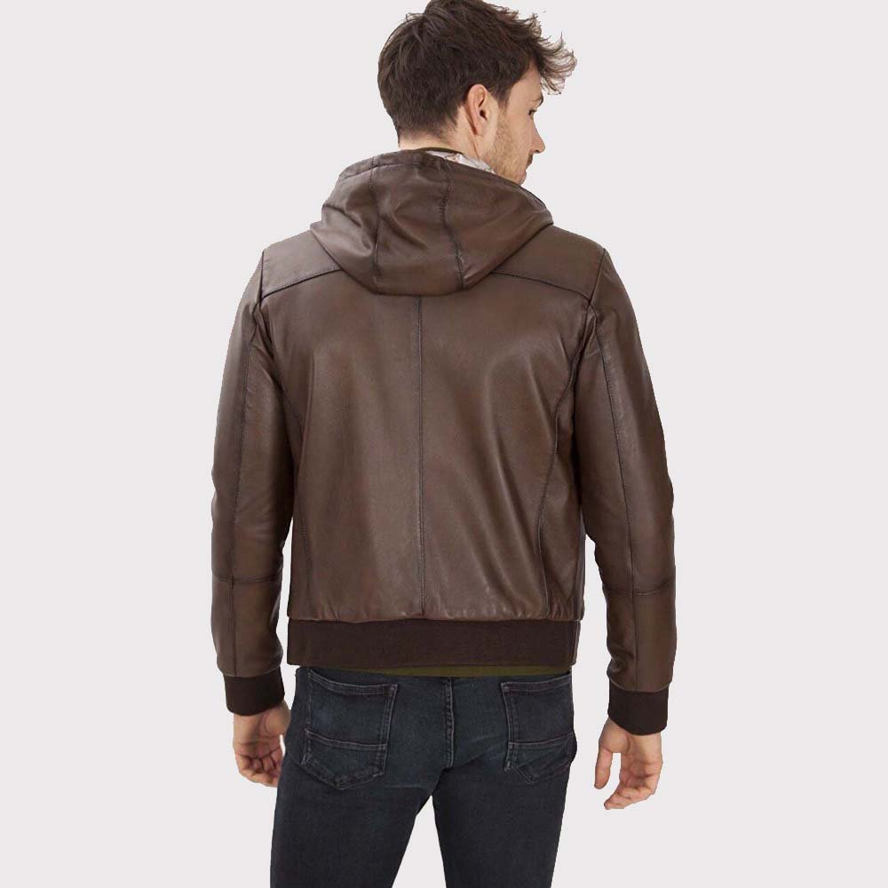 brown-mens-hooded-leather-jacket Men's Brown Hooded Leather Jacket - Image 1