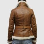 Brown Pilot Aviator Shearling Leather Jacket for Women - Image 3