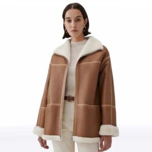 Brown Shearling B3 Fur Leather Jacket for Women