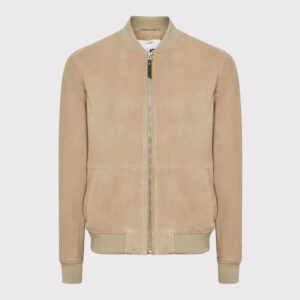 Brown Men's Suede Leather Bomber Jacket