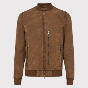 Brown Suede Real Leather Men's Bomber Jacket