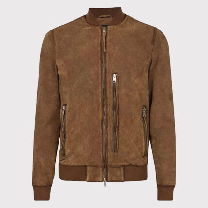 Brown Suede Real Leather Men's Bomber Jacket