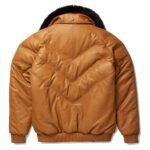 Brown V-Bomber Leather Jacket for Men - Image 2