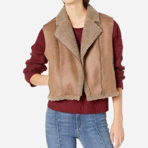 Brown Women's Shearling Leather Biker Vest