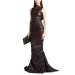 Elegant Burgundy Leather Evening Gown