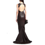 Elegant Burgundy Leather Evening Gown - Image 2