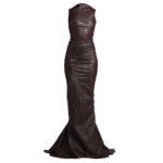 Elegant Burgundy Leather Evening Gown - Image 3
