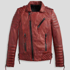 Burnt Red Biker Leather Motorbike Jacket For Men