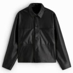 Button-Up Leather Overshirt in Black for Men