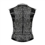 Men's Studded Brando Biker Leather Vest with Silver Studs - Image 2