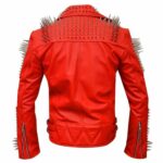 Punk Red Studded Leather Biker Jacket - Image 2
