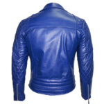 Royal Blue Cafe Racer Leather Motorcycle Jacket - Image 2