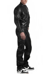 Men's Black Leather Jumpsuit with Straps - Image 2