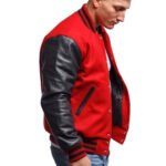 Men's Red Varsity Leather Jacket with Black Sleeves - Image 4