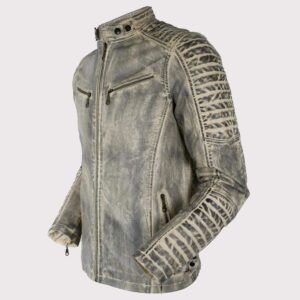 Cafe Racer Distressed White Cowhide Leather Jacket for Men