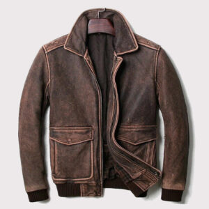 Vintage Distressed Brown Leather Cafe Racer Motorcycle Jacket