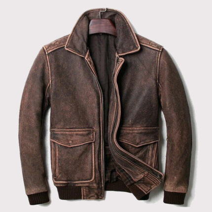Vintage Distressed Brown Leather Cafe Racer Motorcycle Jacket
