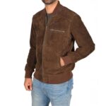 Chocolate Brown Suede Bomber Jacket Men's - Image 3