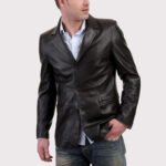 Classic Black Leather Blazer Men's Jacket - Image 2