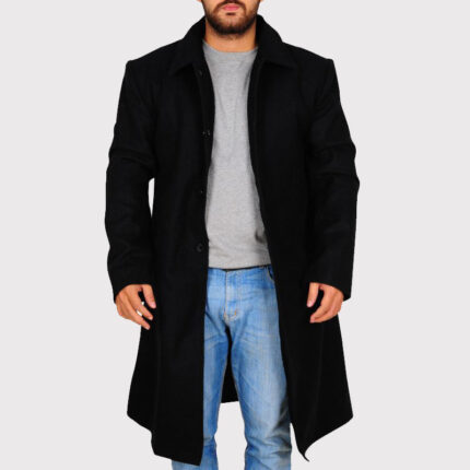 Classic Black Wool Trench Coat
