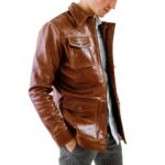 Classic Brown Leather Field Jacket - Image 3